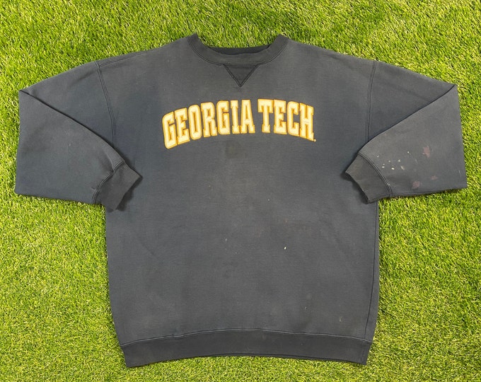 Vintage Georgia Tech Crewneck Sweatshirt Champs Size 2XL XXL Atlanta Yellow Jackets NCAA College Basketball Classic Pull Over Oversized