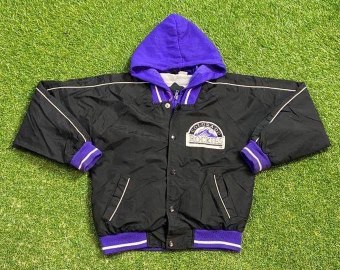 Vintage Colorado Rockies Windbreaker Jacket Size Youth Medium MLB Baseball Denver Rocky Mountains Light Rain Coat 1990s 90s