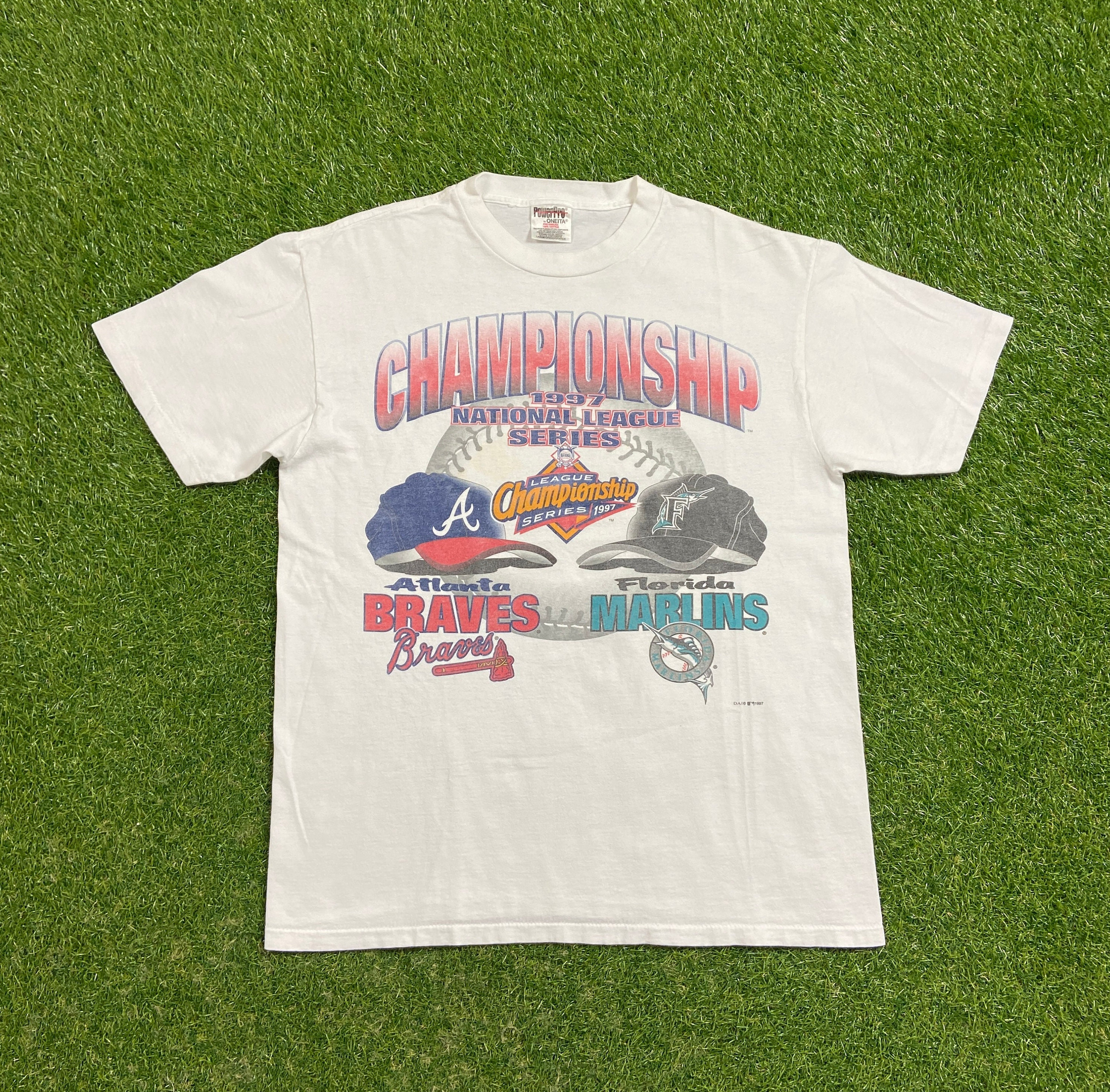 LegacyVintage99 Vintage Atlanta Braves Vs Florida Marlins T Shirt Tee Size Large L 1997 National League Championship MLB Baseball 1990s 90s