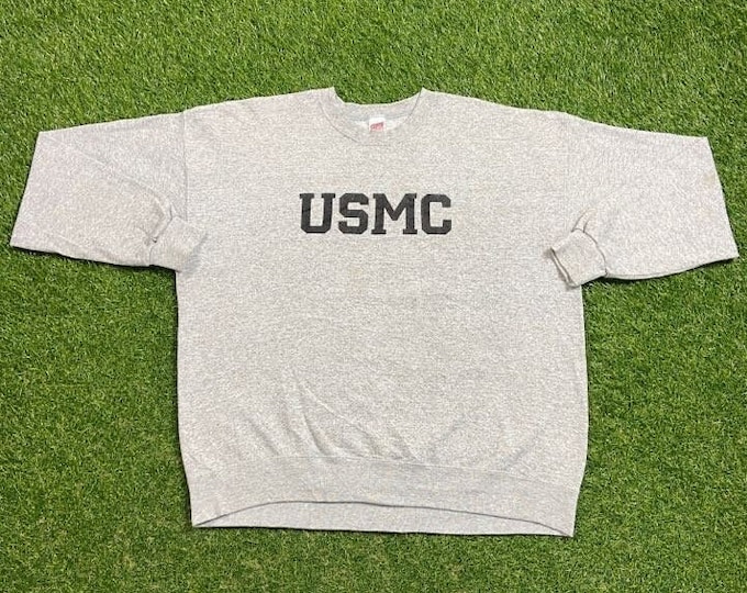 Vintage USMC Sweatshirt Crewneck Sweatshirt Made USA Size Xtra Large XL United States Marine Corps Army Military Navy 1990s 90s Pull Over