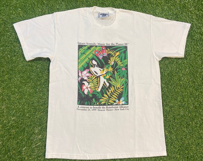 Vintage Rainforest Alliance T Shirt Tee Lee Size Medium M Music for the Planet New York City Habitat Planet Earth Animals 1990s 90s