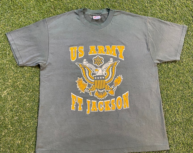 Vintage United States Army Fort Jackson T Shirt Tee Hanes Made USA Size Xtra Large XL US Military Navy Air Force Marines 1990s 90s
