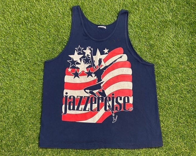 Vintage Jazzercise Tank Top Shirt Size Large L Workout Wear Athletic Gear 1990s 90s Exercise Neon Funny