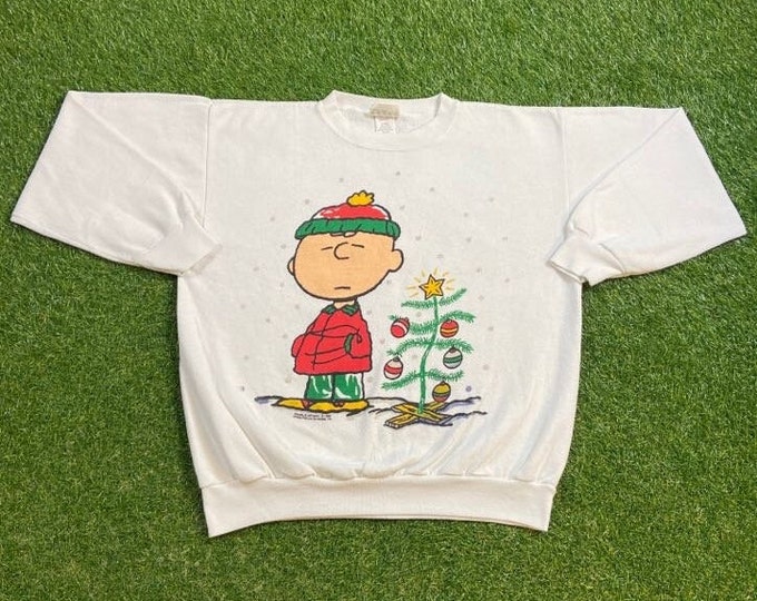 Vintage Charlie Brown Christmas Crewneck Sweatshirt Made USA Size Xtra Large XL Peanuts Snoopy Joe Cool 1980s 80s Classic Cartoon Original