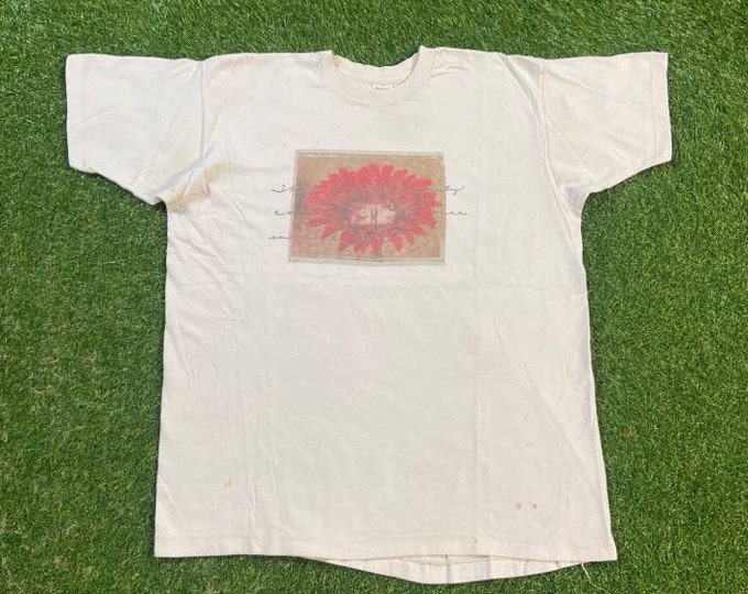 Vintage Flowers T Shirt Tee Fruit of the Loom Made USA Size Xtra Large XL Bees Caterpillars Butterflies Nature Plants 1990s 90s