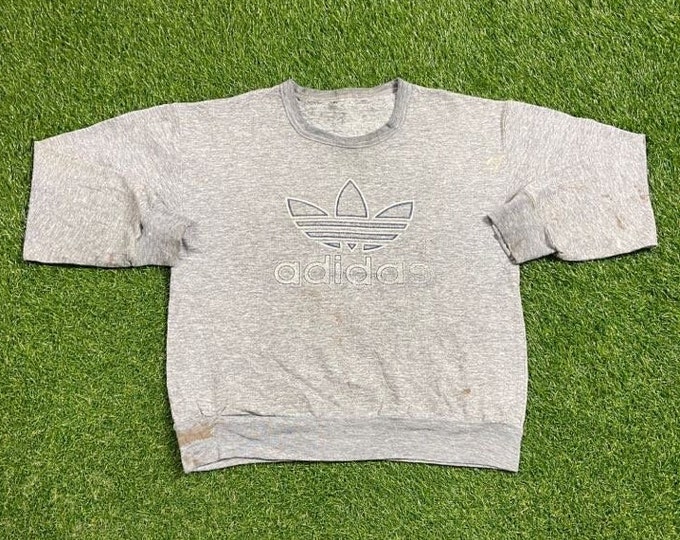 Vintage Adidas Crewneck Sweatshirt Size Medium M RARE New York Three Stipes Classic Logo Original 1990s 90s Pull Over Oversized