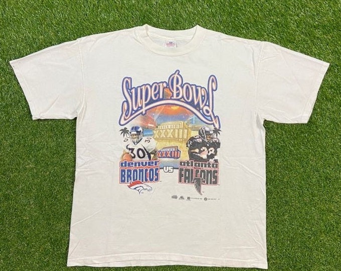 Vintage Super Bowl XXXIII 1999 T Shirt Tee Miro Size Xtra Large XL NFL Football Denver Broncos vs Atlanta Falcons 1990s 90s