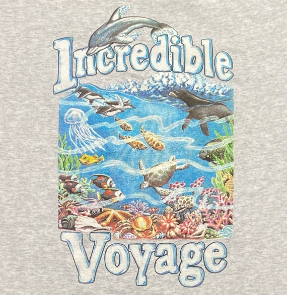 Vintage Incredible Voyage T Shirt Tee Made USA Size Large L Sea Life Planet Ocean Animals Habitat All Over Print Cool 1990s 90s View 3