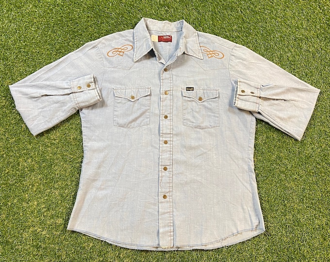 Vintage Wrangler Button Down Shirt Rapid Transit Size Large L Classic Quality Fit Dress Shirt Work Wear 1980s 80s Western Cowboy Southern