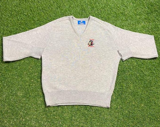 Vintage Bradley University V Neck Sweater Champion Made USA Size Xtra Large XL College Peoria Illinois Pull Over 1990s 90s
