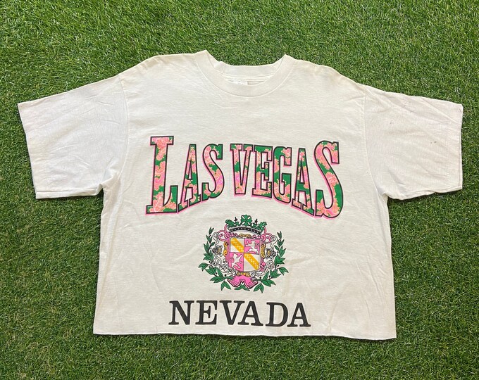 Vintage Las Vegas Crop T Shirt Size Xtra Large XL Casino Gambling Sin City Nevada Tourist Visitor 1990s 90s