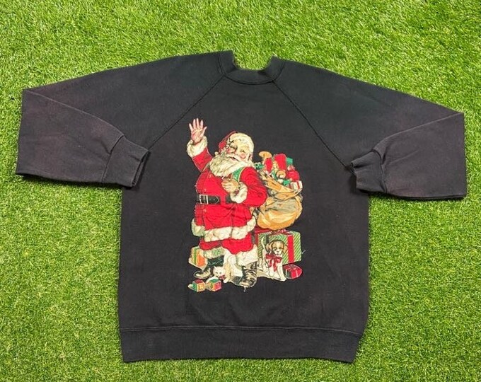 Ugly Christmas Sweater Vintage Tacky Holiday Party Merry Santa Claus Made USA Size Large L Classic 80s 90s Xmas Gifts Tis the Season