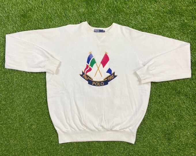 Vintage Polo Ralph Lauren Crewneck Sweatshirt Sweater Quality 90s Size Medium M RL American Apparel Bear Classic Pull Over Cross Flags USA