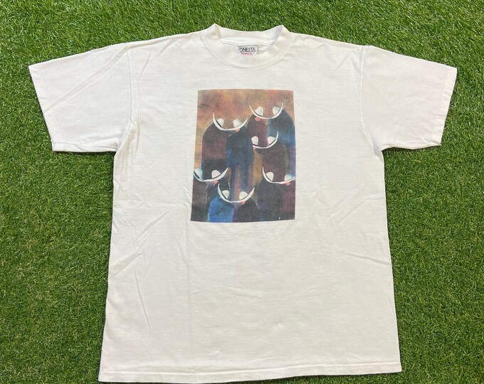 Vintage Art Portrait T Shirt Tee Oneita Made USA Size Large L Western Art History Painter Paint 1990s 90s