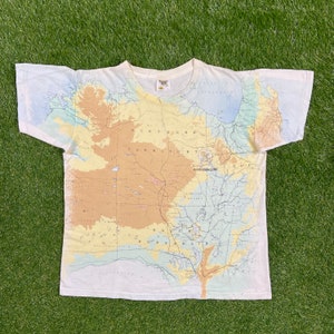 Vintage Australia Map camiseta Tee Tennessee River hizo tamaño USA grande L geografía
