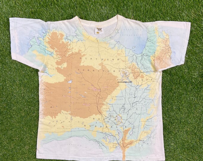 Vintage Australia Map T Shirt Tee Tennessee River Made USA Size Large L Geography