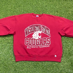 Vintage Washington State University Sweatshirt Made USA Size Large L NCAA College Football Seattle Cougars Pull Over Oversized 1990s 90s