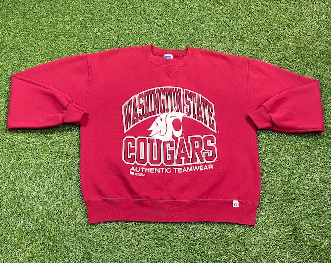 Vintage Washington State University Sweatshirt Made USA Size Large L NCAA College Football Seattle Cougars Pull Over Oversized 1990s 90s