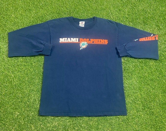 Vintage Miami Dolphins Long Sleeve Shirt Size Large L NFL Football 305 Florida Dan Marino 1990s 90s