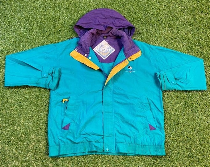 Vintage Mickey Mouse Windbreaker Jacket Gear For Sports Size Large L Walt Disney World Disneyland Magic Kingdom Light Rain Coat 1990s 90s