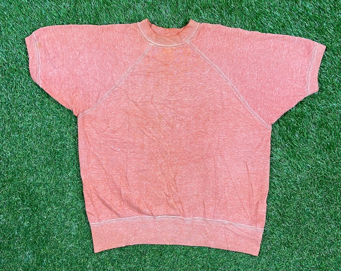 Vintage Plain Orange Crewneck Sweatshirt Size Medium M Quality Comfy Great Fit Original Pull Over 1960s 60s Short Sleeve