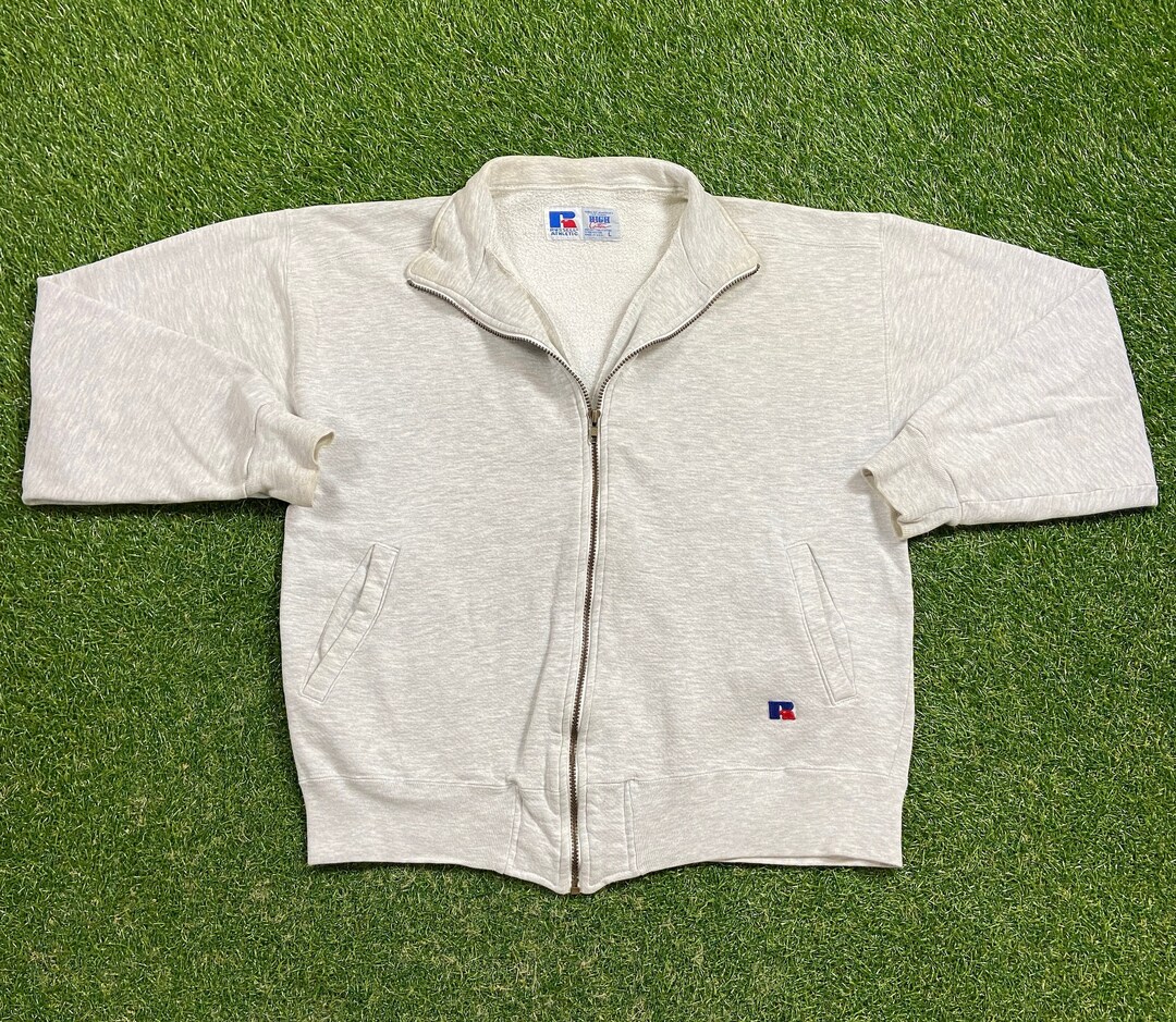 Vintage Plain Gray Russell Athletic Zip up Sweatshirt Size Large L