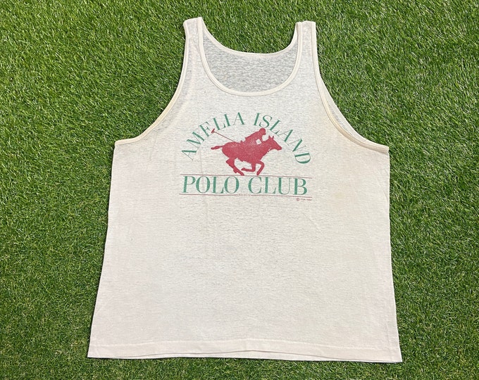 Vintage Amelia Island Polo Club Tank Top Shirt Tee Size Large L Tropical Nassau County Florida FL Beach 1990s 90s