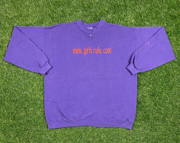 Vintage www.girlsrule.com Crewneck Sweatshirt Hanes Made USA Size Large L Woman Power Feminism Pull Over Oversized