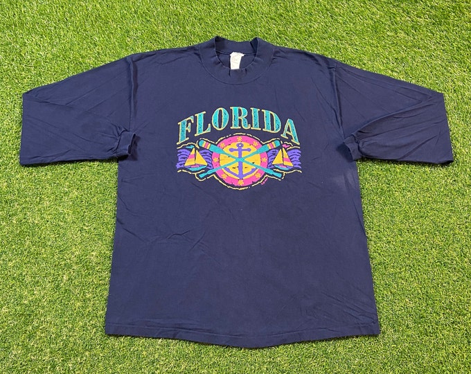 Vintage Florida Long Sleeve T Shirt Made USA Size Large L Orlando Miami Tampa Bay Jacksonville FL Rare Quality 1990s 90s