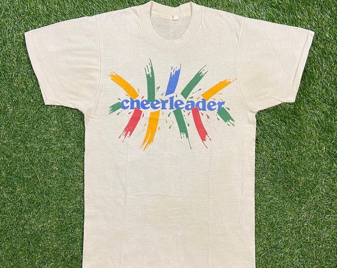 Vintage Cheerleader T Shirt Tee Screen Stars Made USA Size Medium M Sports Team Spirit 1980s 80s