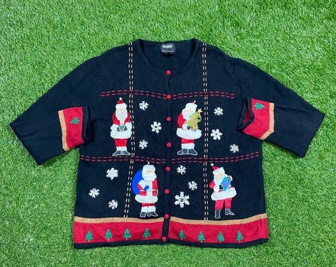 Ugly Christmas Sweater Vintage Tacky Holiday Party Merry Santa Classic Santa Claus Xmas 90s 80s Knit Classic Size Xtra Large XL Cardigan