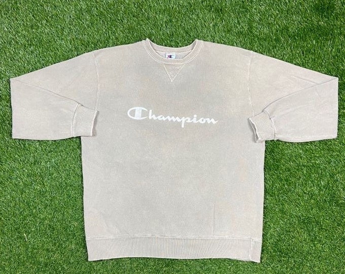 Vintage Brown Champion Spellout Crewneck Sweatshirt Size Large L Quality 1990's Oversized Comfy Great Fit Made USA Original 90s Pull Over