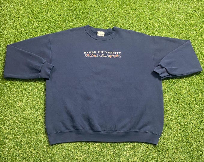 Vintage Baker University Mom Crewneck Sweatshirt Size Xtra Large XL Baldwin City Kansas 1990s 90s Pull Over Oversized