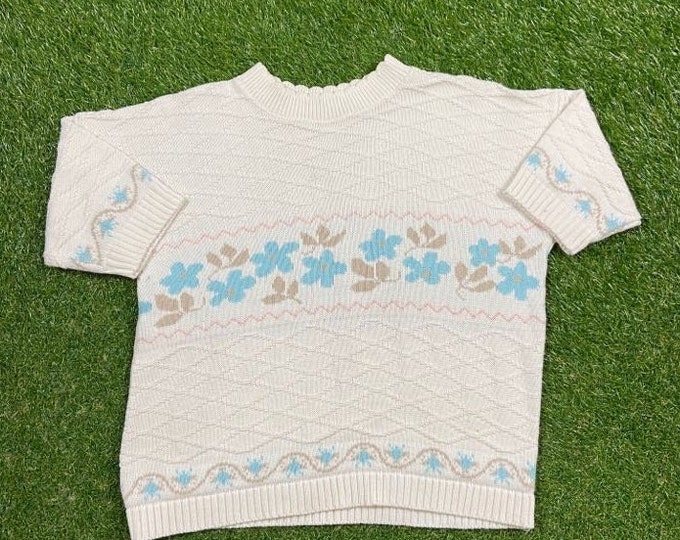 Vintage Flower Knitted Crewneck Sweater Pull Over Size Xtra Small XS Quality 90s Comfortable Fit 1990s Original Fall Winter Warm Cozy