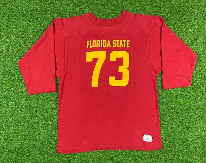 Vintage Florida State University Seminoles Half Sleeve Champion Made USA Size Large 1973 FSU Pull Over 1970s  Tribe Sports L 70s Jersey