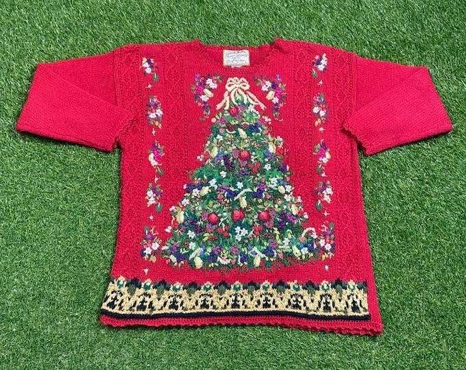 Ugly Christmas Knit Sweater Vintage Tacky Holiday Party Merry Santa Classic Size Small Xmas 90s 80s Knit Classic Christmas Tree