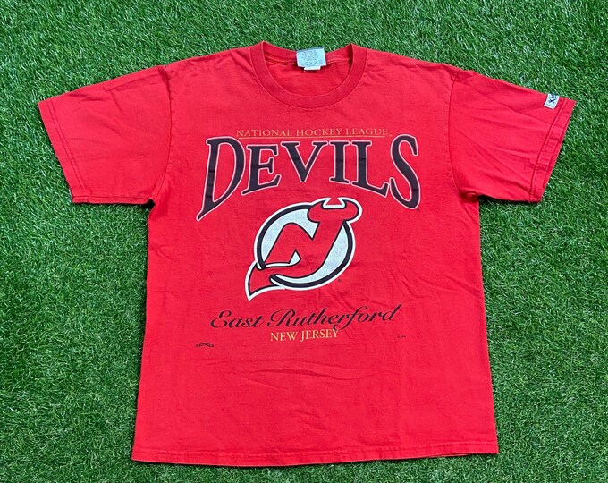 Vintage New Jersey Devils T Shirt Tee Lee Made Usa Size Large L NHL Hockey NJ New York Ny 1990s 90s