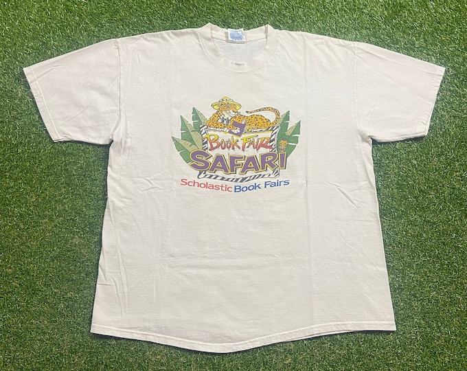 Vintage Book Fair Safari T Shirt Tee Size Xtra Large XL Scholastic Book Fairs Reading Library School Education College 1990s 90s