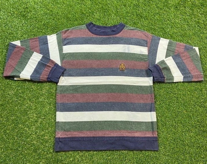 Vintage Striped Crewneck Sweatshirt Made USA Size Medium M Quality 1990s Oversized Comfy Great Fit Original 90s Pull Over