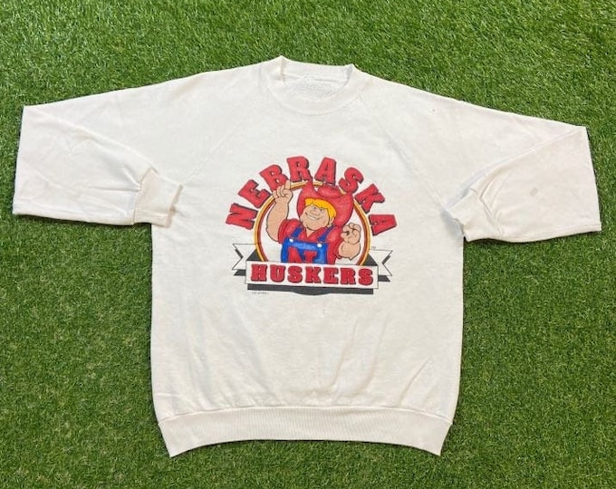 Vintage University of Nebraska Cornhuskers Crewneck Sweatshirt Size Small S NCCA College Football Pull Over 1990s 90s Oversized