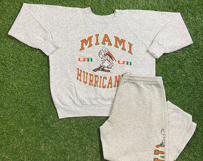 Vintage University of Miami Hurricanes Sweat Suit Sweatshirt Sweat Pants Size L 305 The U Miami Style Florida NCAA College Football 1990s