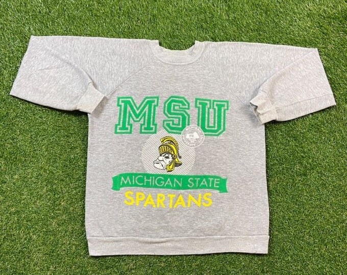 Vintage University of Michigan State Crewneck Sweatshirt Signal Made USA Size Large L NCAA College Football Spartans Pull Over Tri Blend 80s