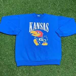 Vintage University of Kansas Crewneck Sweatshirt Made USA Size Large L NCAA College Basketball Classic Jayhawks 1990s 90s Pull Over