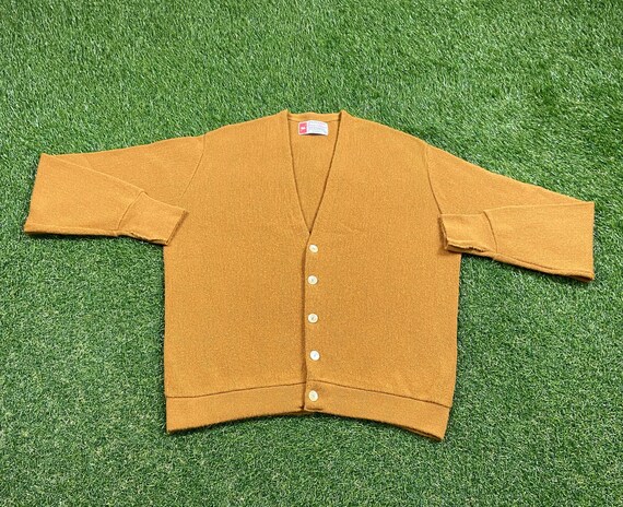 Vintage Gold Puritan Cardigan Sweater Gary Player Sportswear Made USA Size Large L 1990s 90s Comfy Button Down Warm