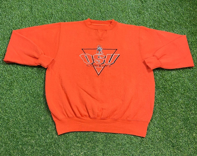 Vintage Oklahoma State University OSU Crewneck Sweatshirt Logo 7 Size Large L NCAA College Football 1990s 90s Pull Over Oversized