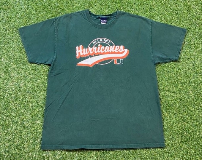 Vintage University of Miami Hurricanes T Shirt Tee Size Large L 305 The U Miami Style Florida NCAA College Football Smoking 90s Orange