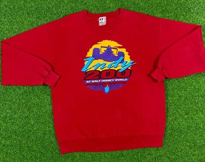 Vintage Indy 200 Crewneck Sweater Disney Design Large Made USA 1990's RARE Sweatshirt Sweater Oversized Nascar Racing Car