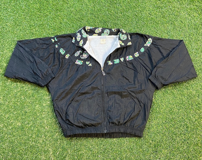 Vintage Graphic Windbreaker Zip Up Jacket Sergio Tacchini Size Small S Multicolor Streetwear Sport Active Wear Classic Light Coat 1990s 90s