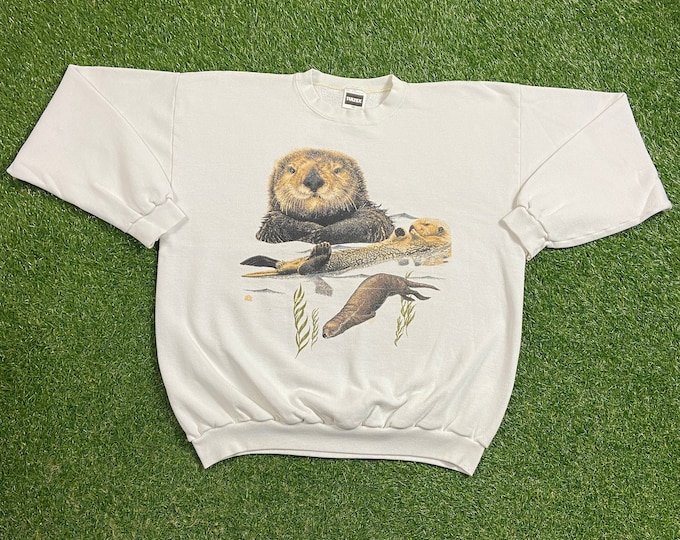 Vintage Sea Otter Crewneck Sweatshirt Made USA Size XXL 2XL Sea Life Sea World Animal 1990s 90s Pull Over Oversized