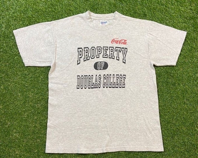 Vintage Property of Douglas College T Shirt Tee Gildan Size Large L Coca Cola British Columbia Vancouver Canada 1990s 90s